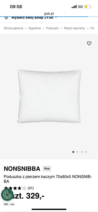 Nowa poduszka Nonsnibba jysk z pierzem kaczym