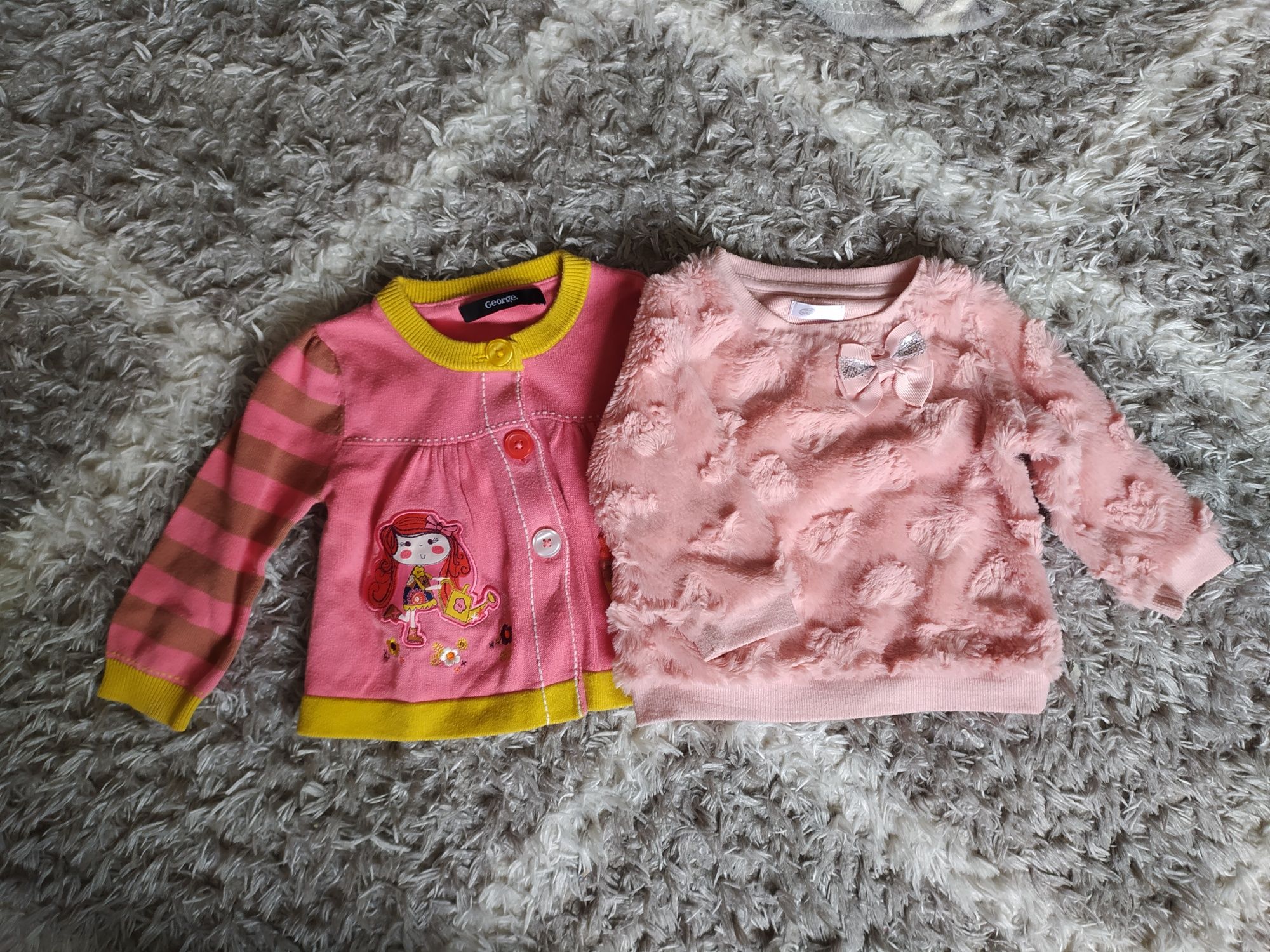Komplet 2 sweterkow dla dziewczynki różowe pudrowy r. 74  9-12mc rozpi