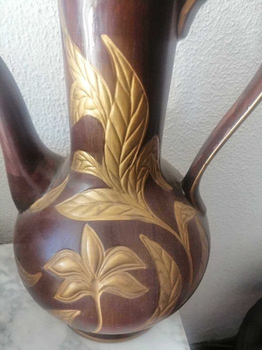 Antigo Jarro cerâmica c/ tampa, pintado à mão - Artesanato Português