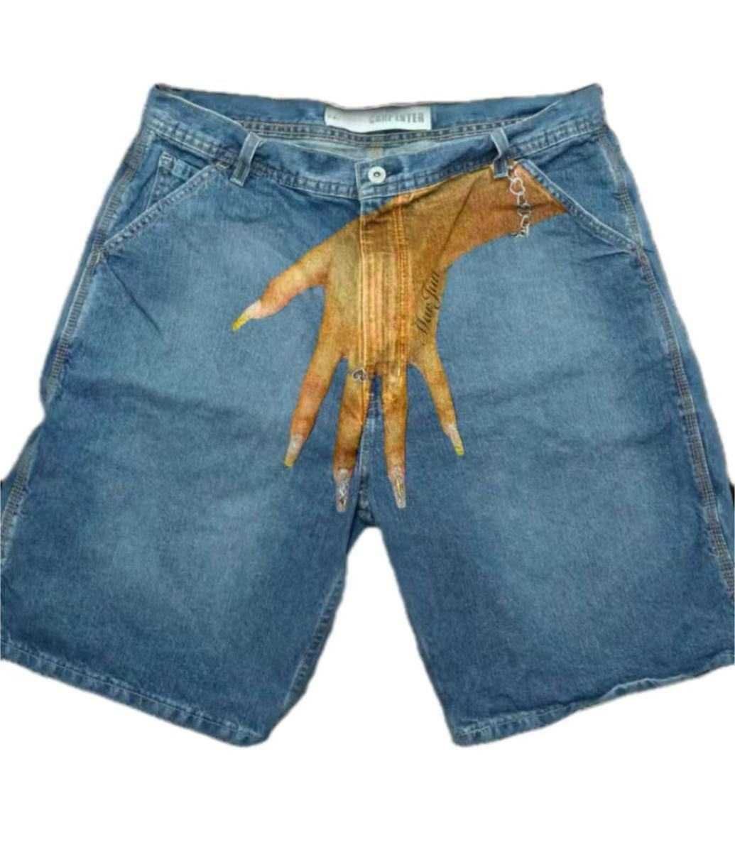 Tru Blue or Crazy hand shorts jeans (y2k шорти з рукой)