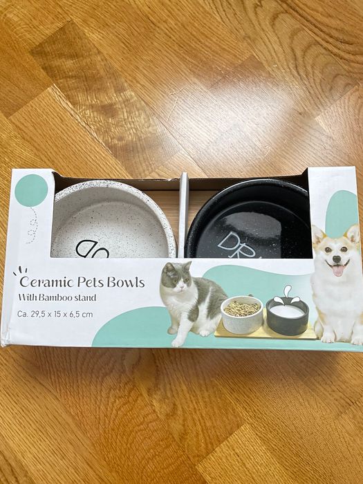 Миски для котов и собак, 2 штуки, керамика + подставка