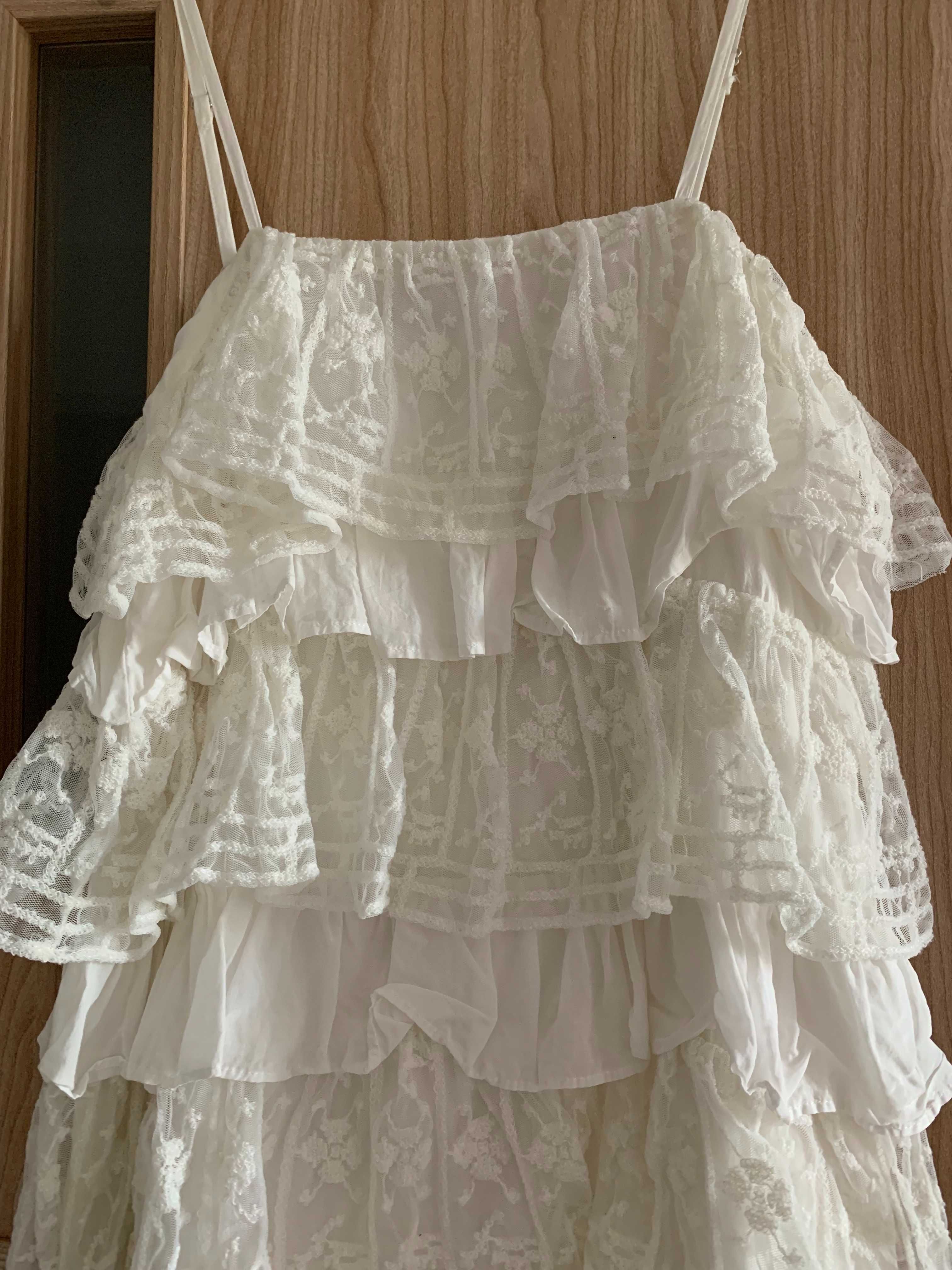 ZARA biała krótka sukienka z falbanami XS 34