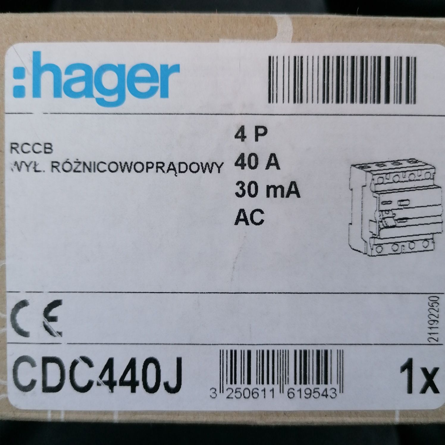 Wyłącznik różnicoprądowy 40A/30mA CDC440J Hager