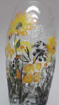 WAZON szklany kwiaty paprocie motyle ważka 26 cm