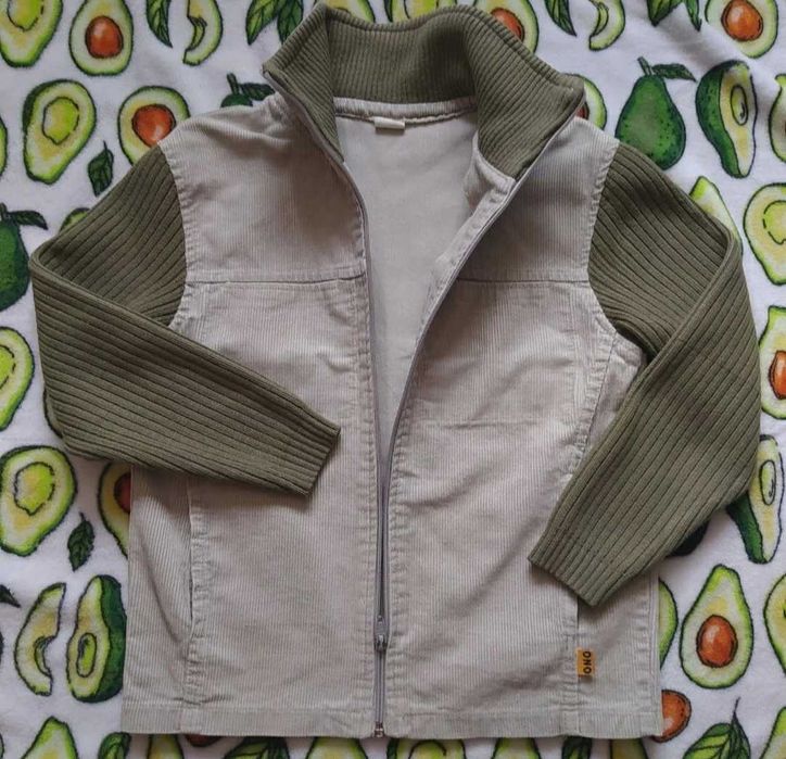 Beżowo oliwkowa bluza kurtka rozsuwana sztruks vintage