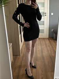 Mała czarna sukienka z długim rękawem elegancka S