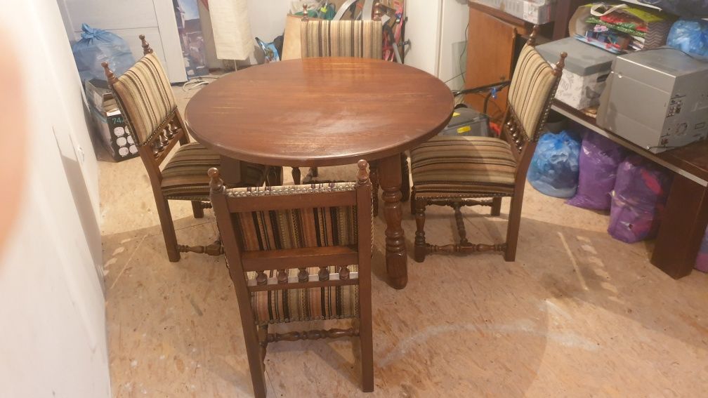 Stół okrągły + 4 krzesła holenderski piękny