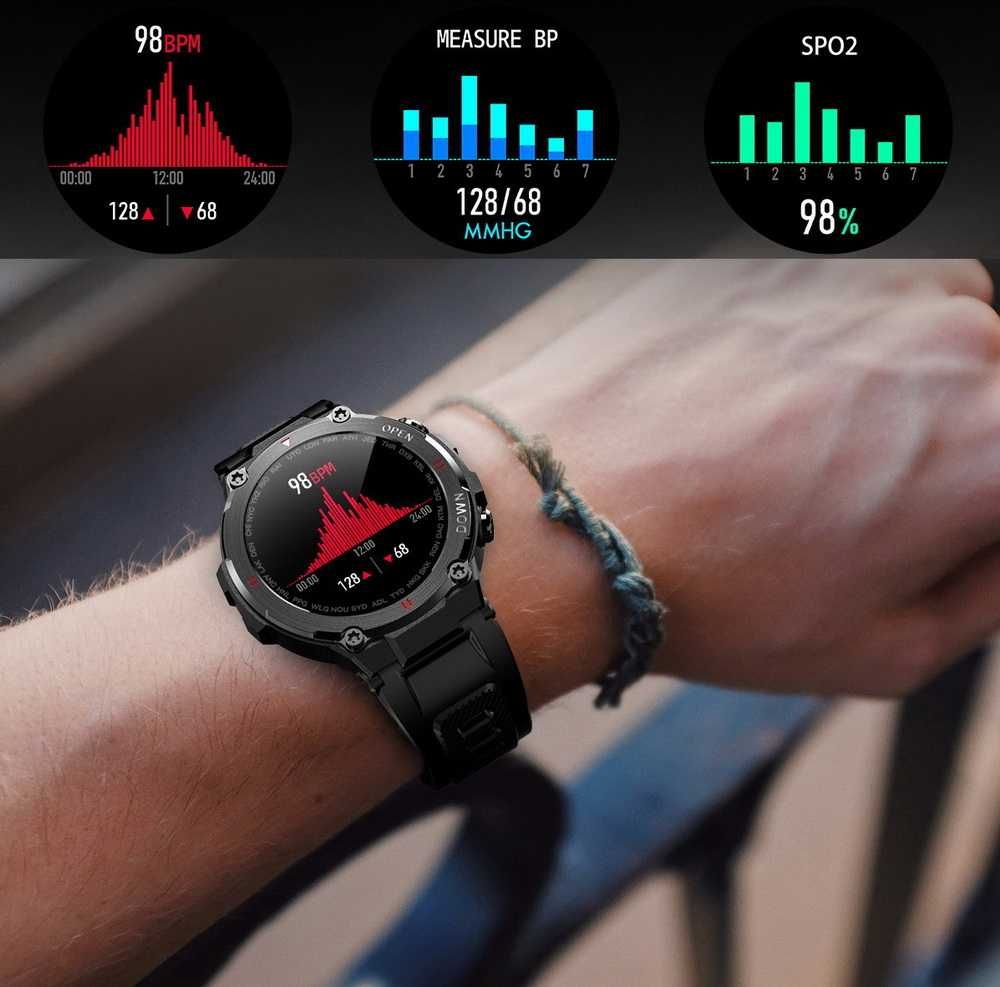 Wojskowy Zegarek Męski Smartwatch CIŚNIENIOMIERZ PULSOMETR Rozmowy PL