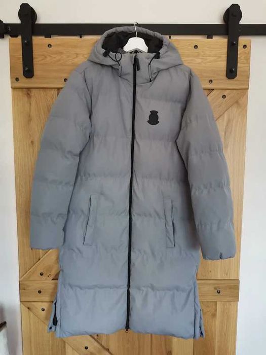 Jak nowy szary pikowany długi płaszcz, zimowy, rozm.M/L/XL