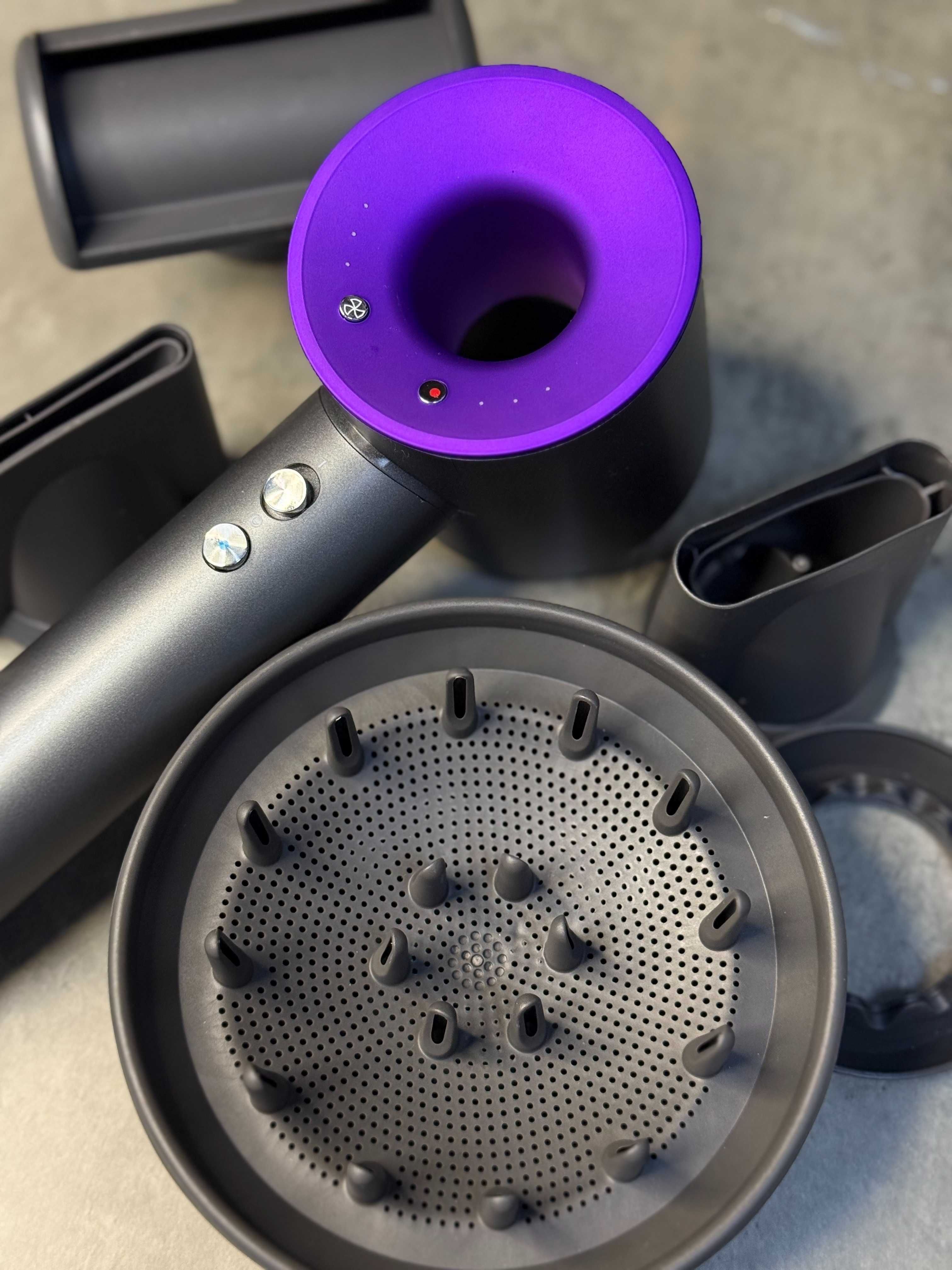 Super Hair Dryer Dyson grey/purple з 5 насадками з іонізацією