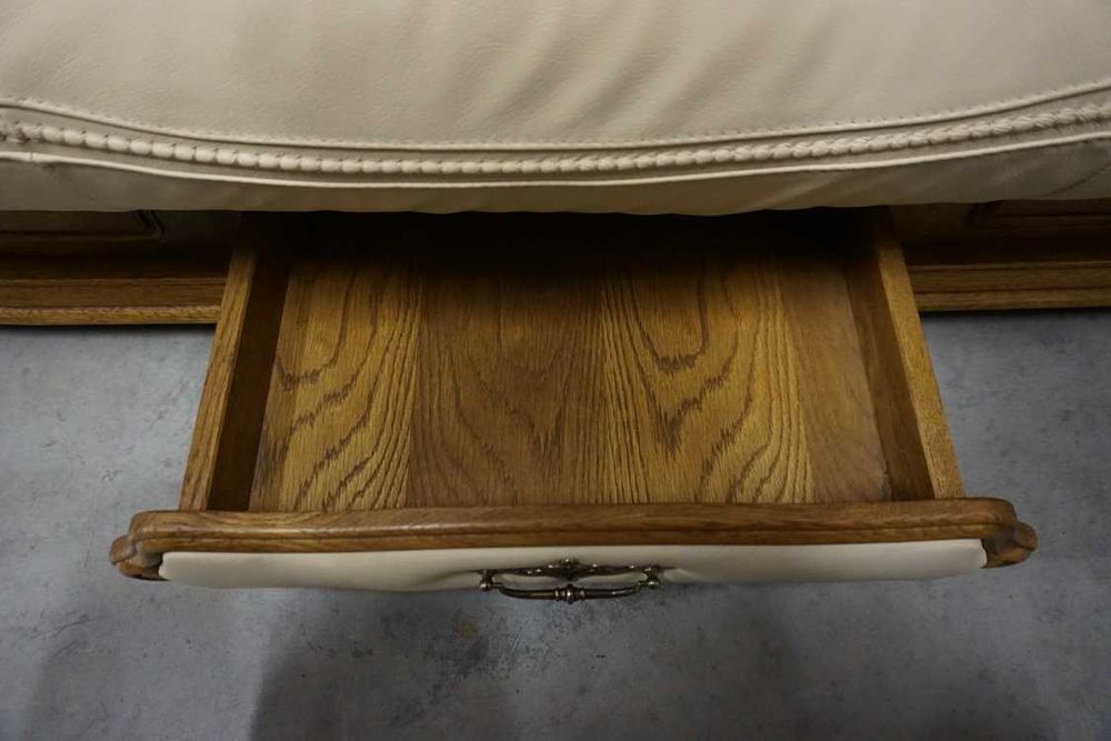 Zestaw na Stelażu Dębowym 3+1 Skóra Naturalna Jasna + Szuflady w-1116