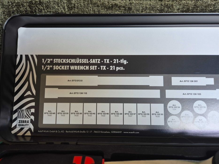 Zestaw kluczy Würth Zebra Quality 1/2 cala nasadki Torx