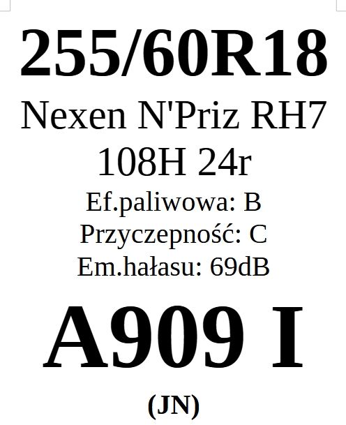 4x 255/60R18 Nexen N'Priz RH7 108H 2024r 3 lata gwar.