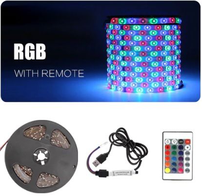 Fitas LED RGB USB com comando decoração casa carro 1M 3M 5M Metros NOV