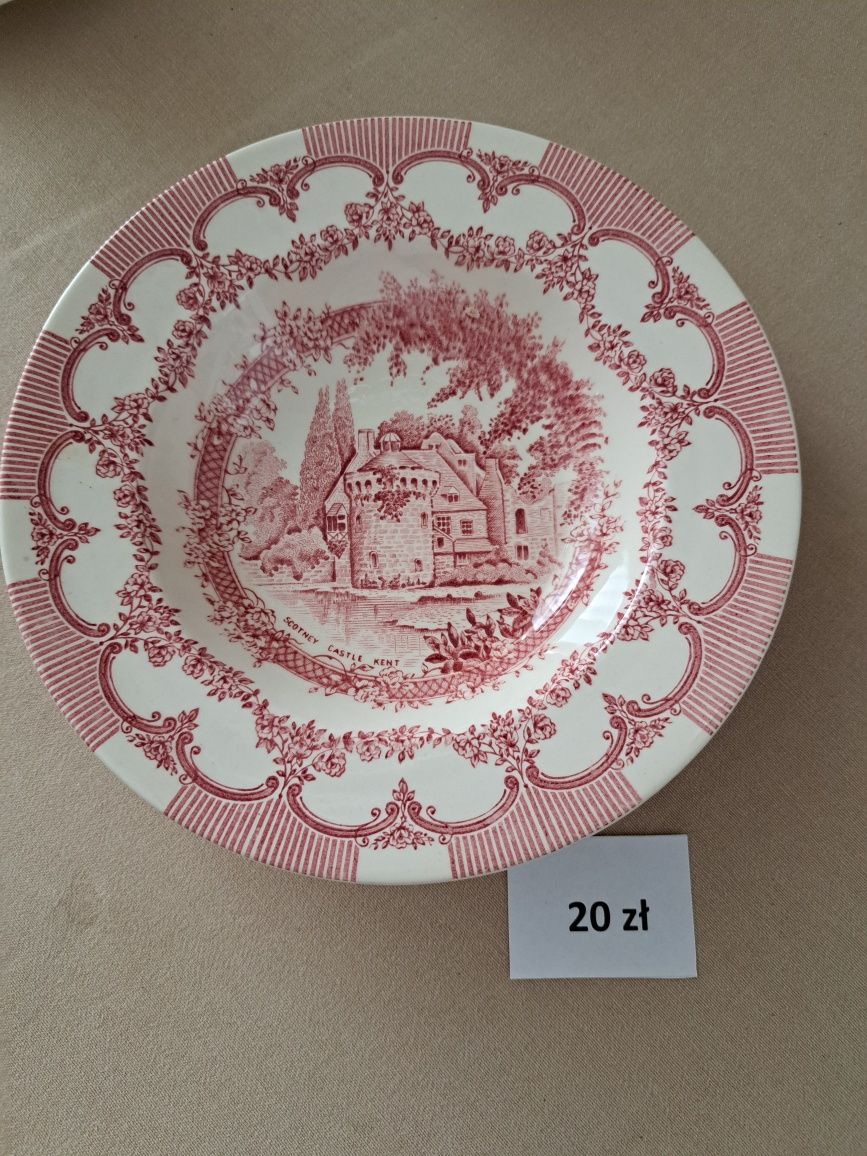 zestaw 9 szt. porcelana angielska, różowe dekoracje