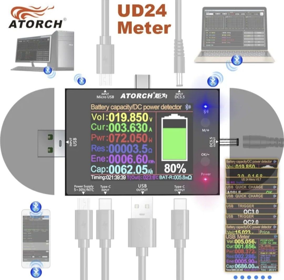 ATORCH UD24 usb тестер, детектор напруги.