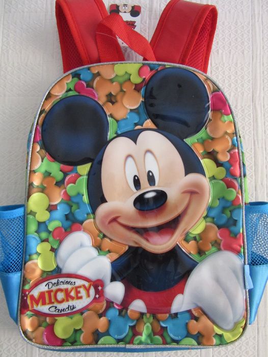 mochila escolar  mickey, minnie, patrula pata, H aranha, faisca mcqeen