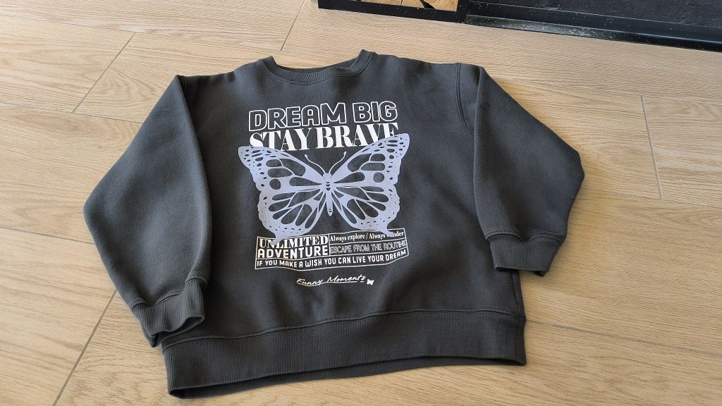 Grafitowa bluza Zara rozmiar 140 z motywem motyla