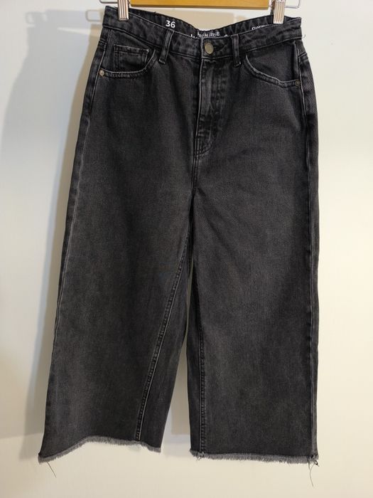 Spodnie dżinsowe czarne szare wysoki stan szerokie nogawki  krótkie