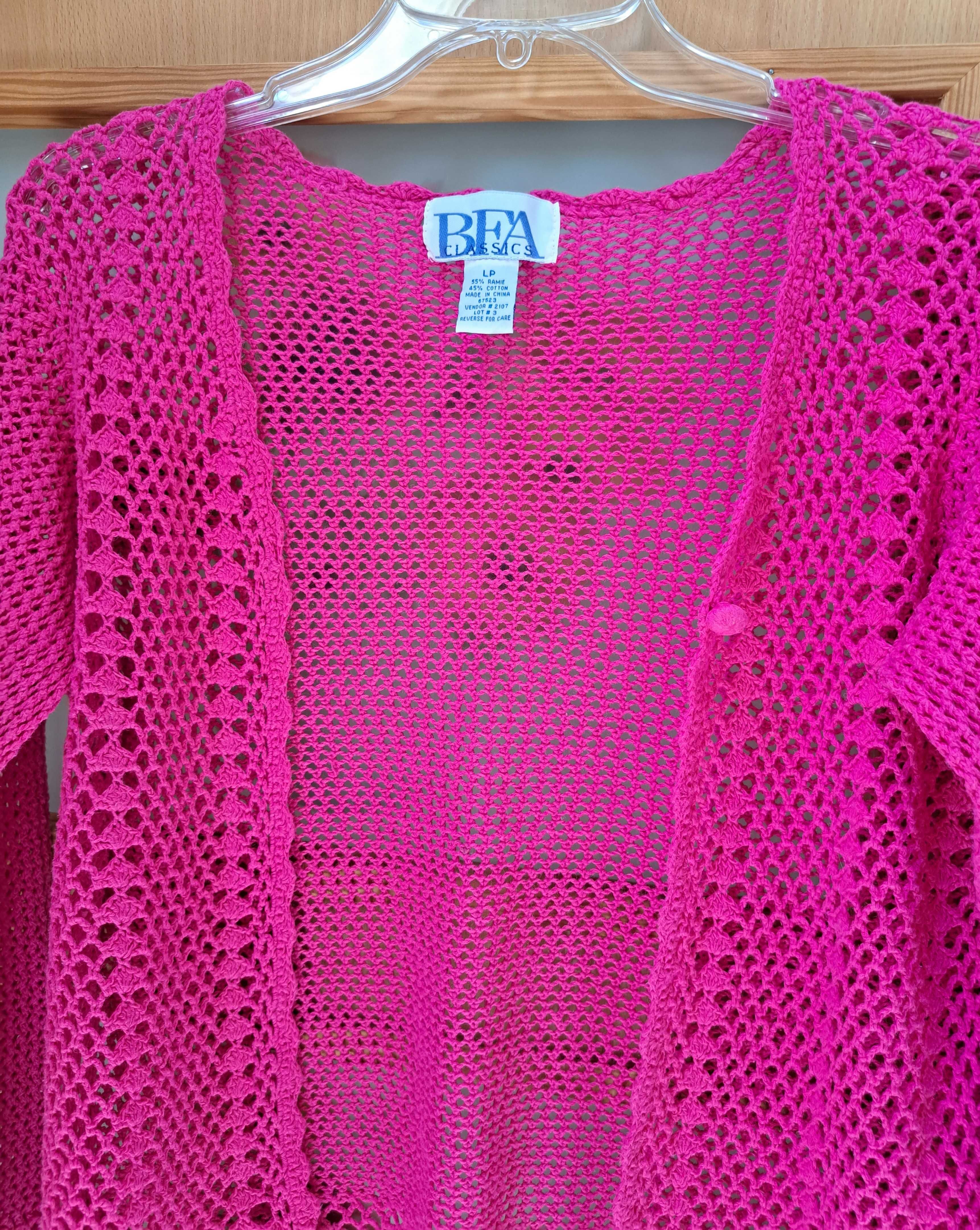 Malinkowy damski sweterek na jeden guzik , rozmiar L