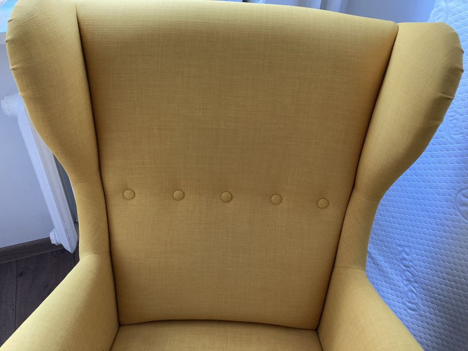 STRANDMON Fotel uszak/podnóżek, Skiftebo żółty