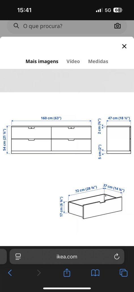Aparador / cómoda branco 4 gavetas IKEA Nordli