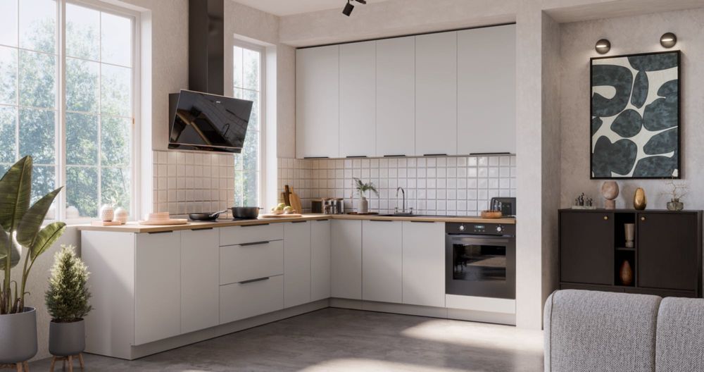 Meble kuchenne kuchnia BIAŁA ANTYFINGER zestaw mebli  MAT ALBA