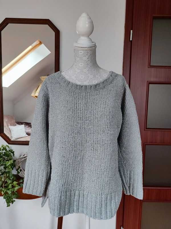 Sweter M 38 Colours of the world TAKKO błyszczący metaliczny szary