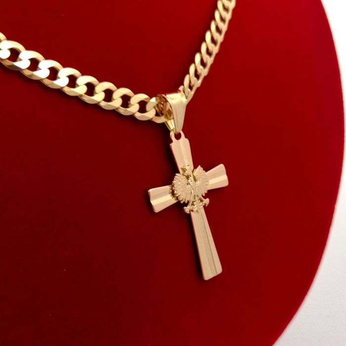 Złoty Łańcuszek Męski Z Krzyżykiem 585, 925 Wisiorek Krzyż Orzeł Godło