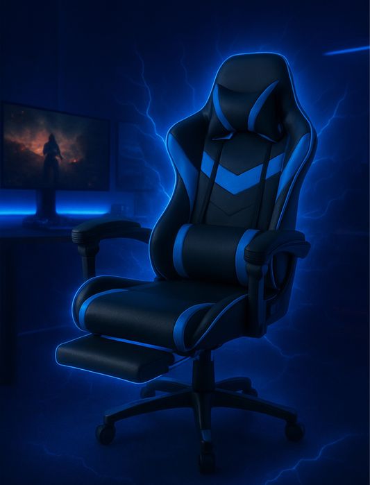 Крісло геймерське Comfort Game синє з підставкою для ніг
