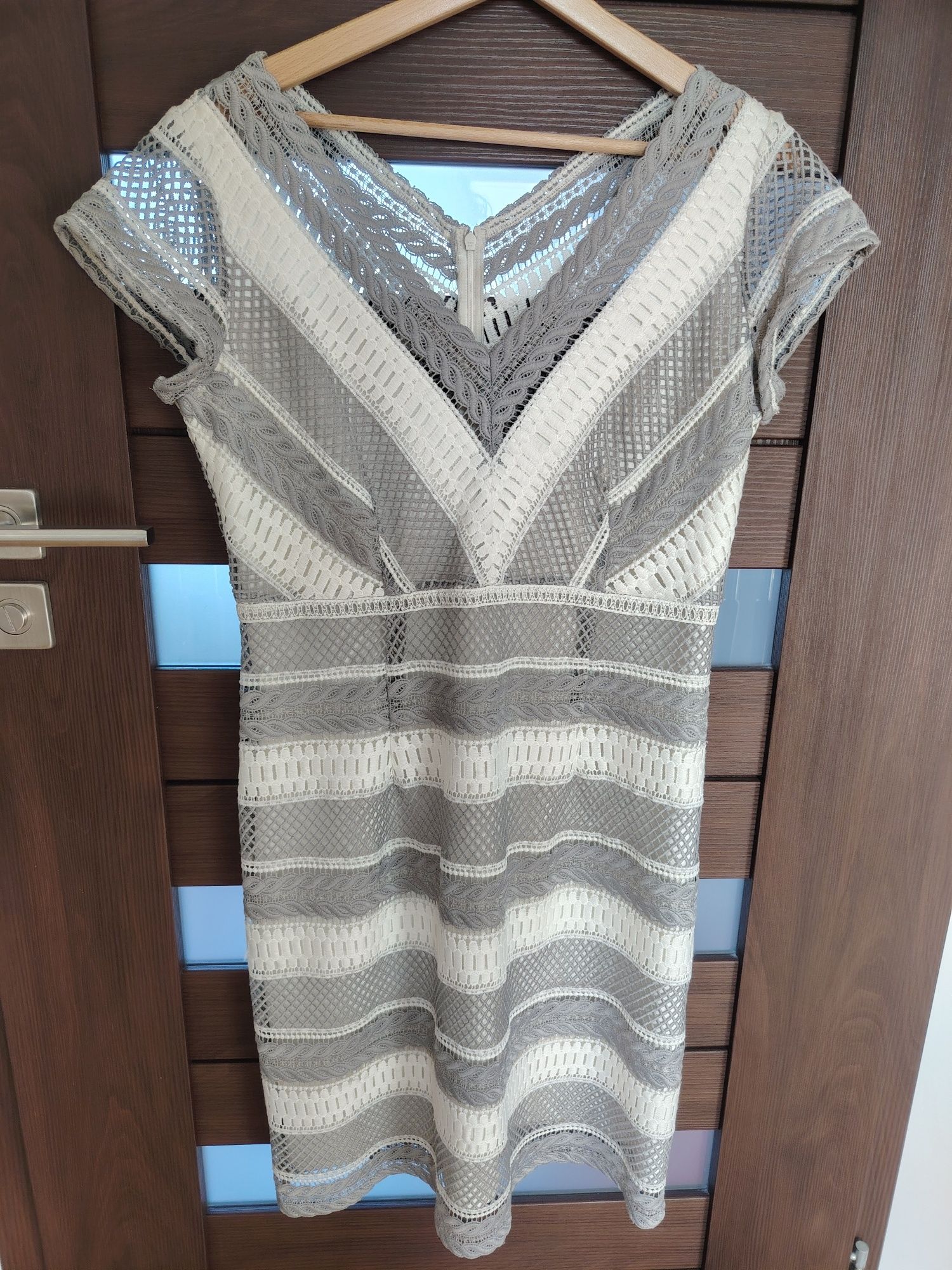 Sukienka koronka gipiura elegancka wesele Makalu r. 38