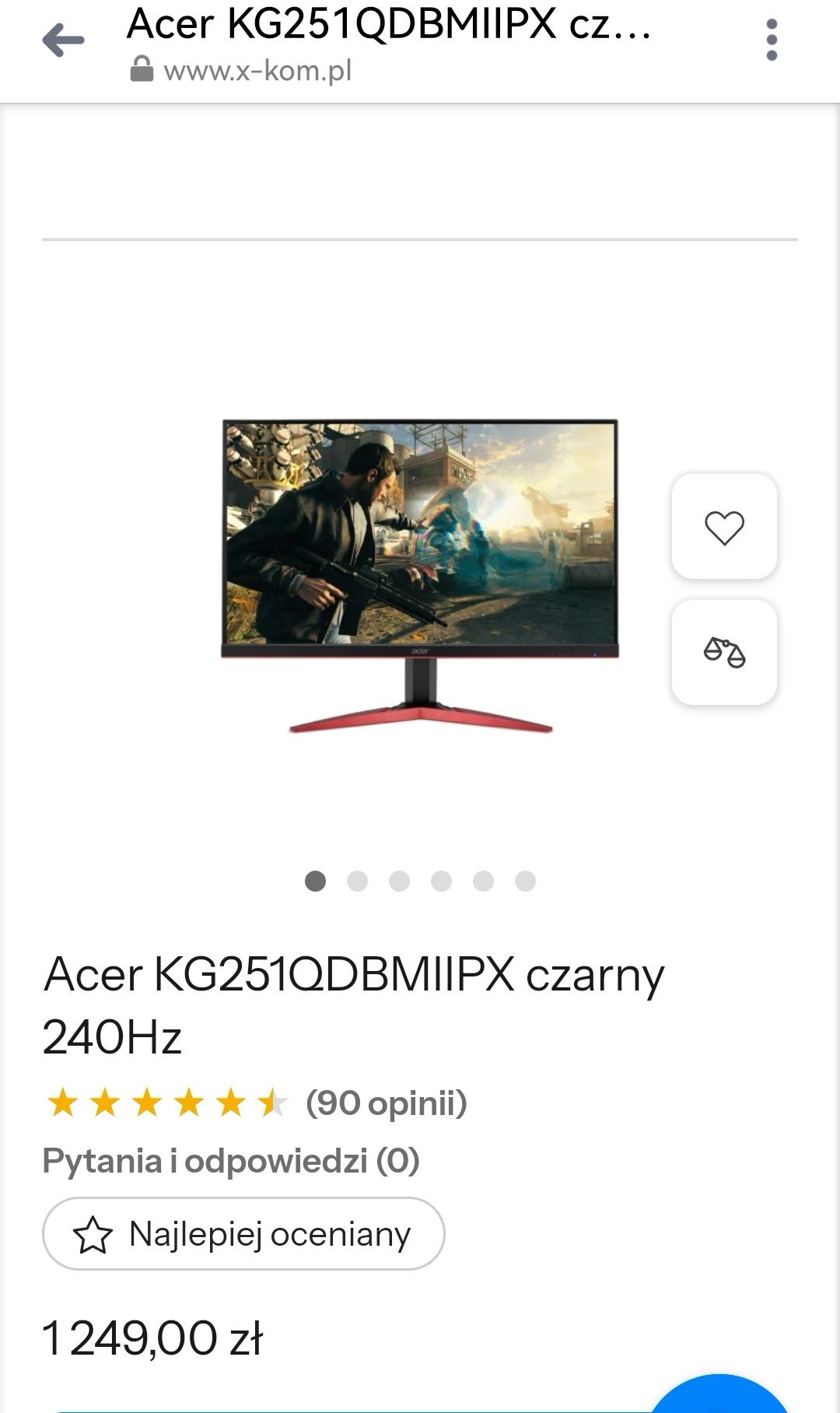 Monitor LED Acer KG251QDBMIIPX czarny 240Hz