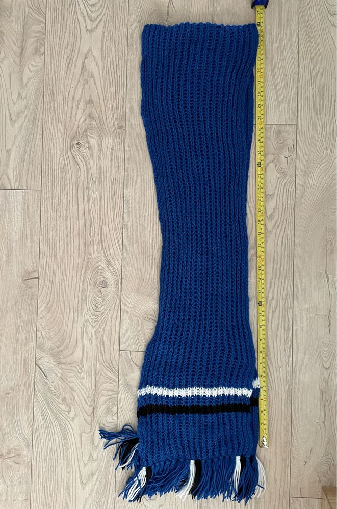 Szalik zimowy długi handmade na drutach niebieski wełna
