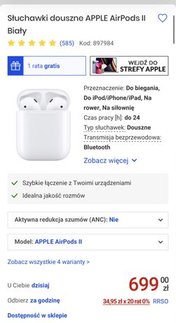 Słuchawki bezprzewodowe APPLE AirPods2 MV7N2ZM/A