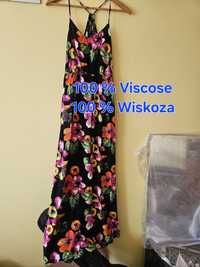 Wiskozowa maxi czarna sukienka w kwiaty