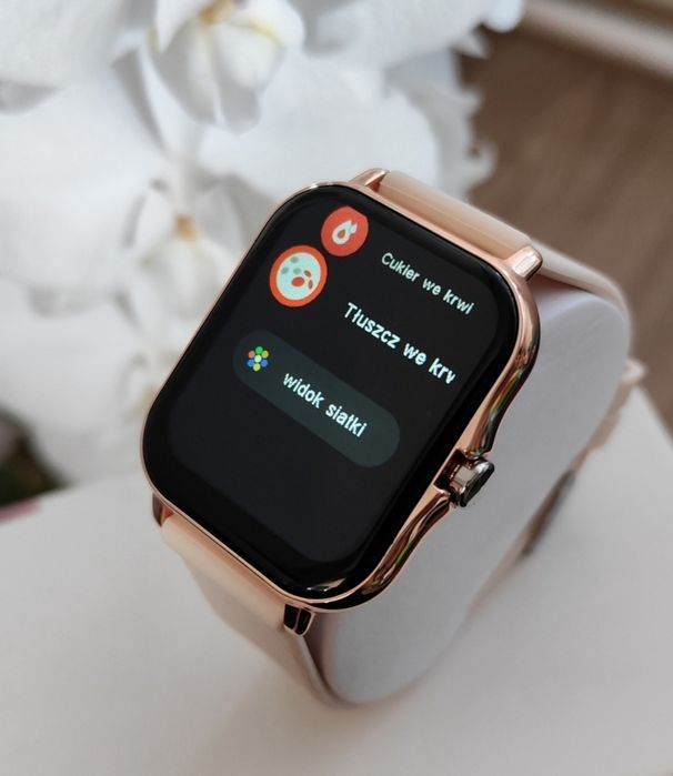 Złoty Damski Smartwatch Zegarek Polskie Menu Nowy