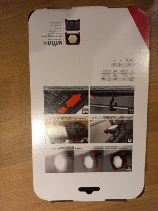 Wiha akumulatorowy reflektor budowlany 30 W, 3 000 lm nowy