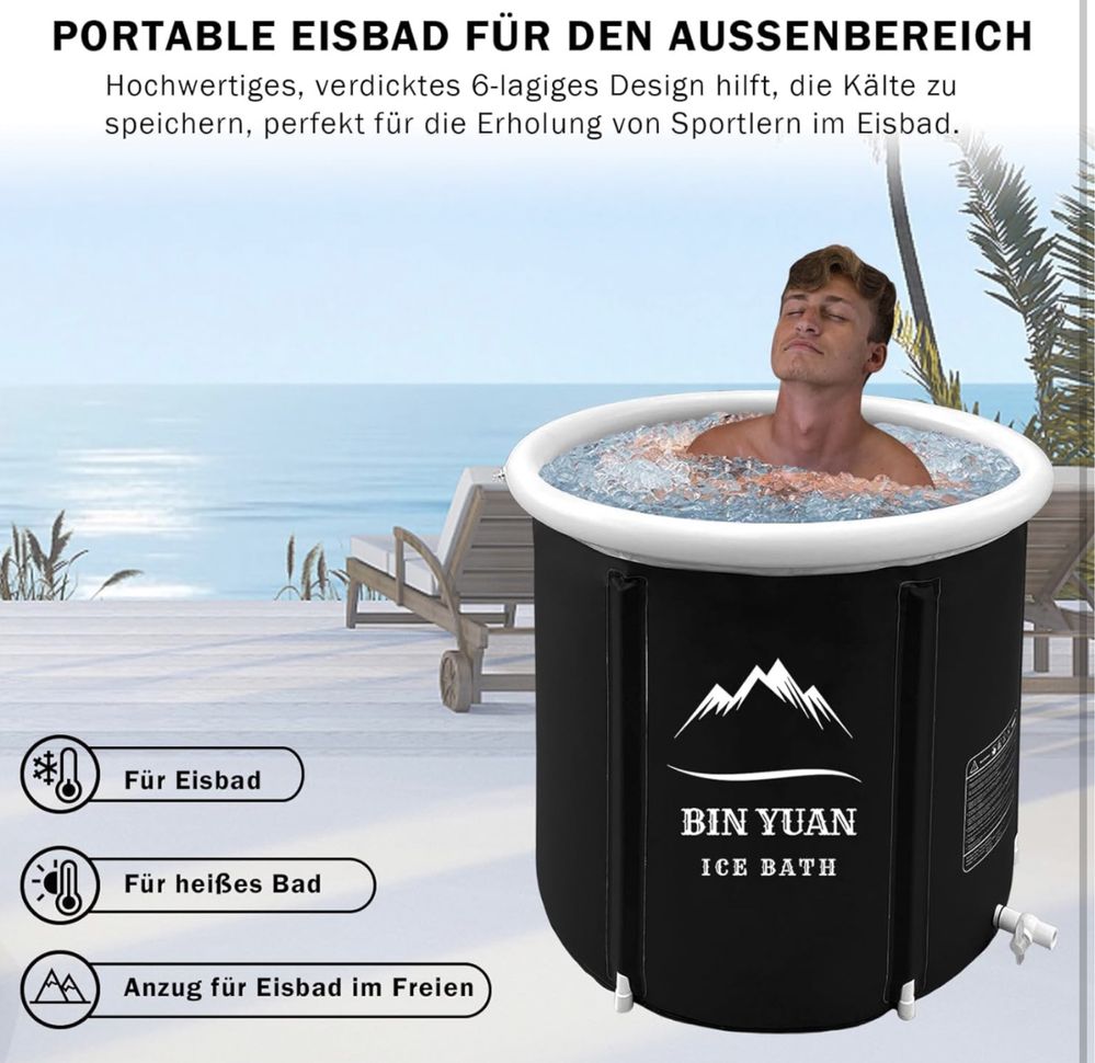 Nowa BIN YUAN balia, wanna na lód, składana, sauna, 75 cm, pokrywa!