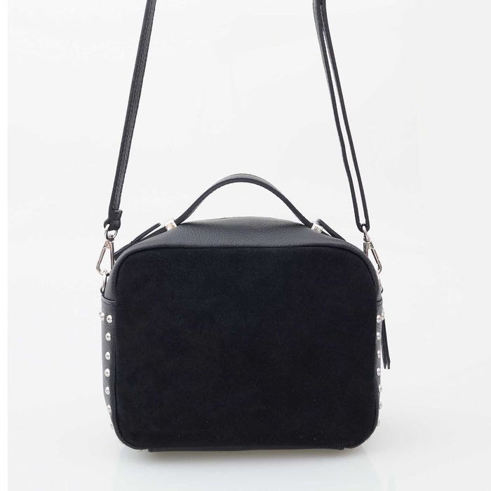 TOREBKA zamszowa listonoszka kuferek z ćwiekami V222 czarna