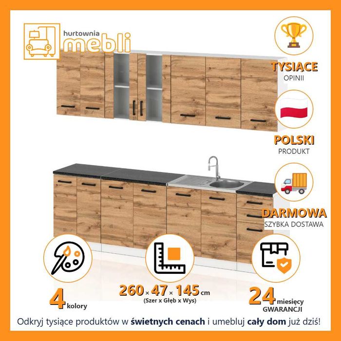 Meble Kuchenne Jowita 2.6m Zestaw Kuchenny Nowoczesny Modułowy Wotan