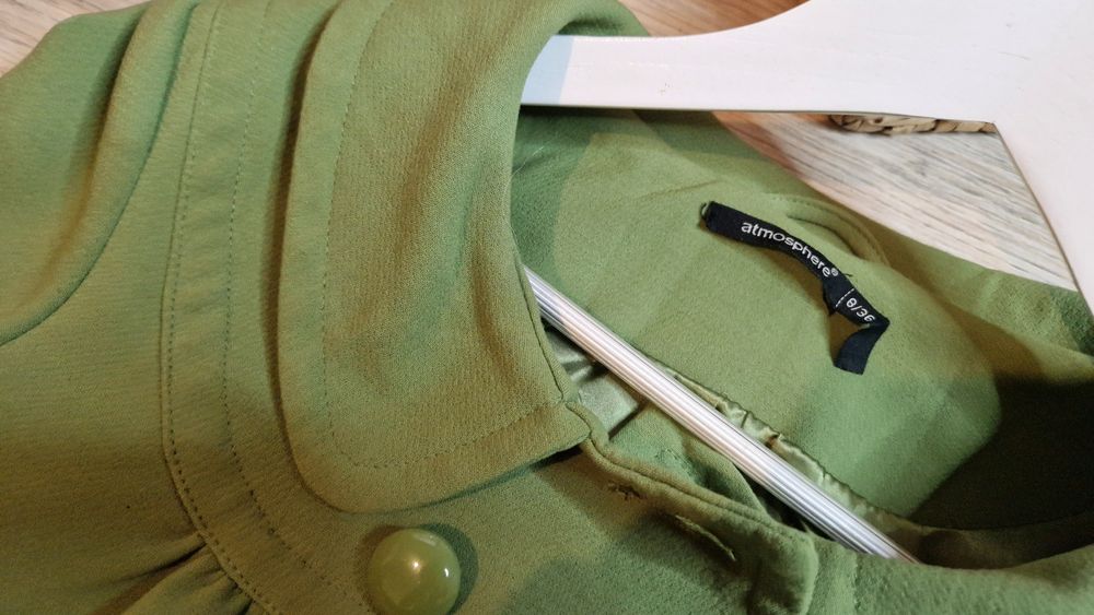 S/M Oliwkowy Płaszczyk Krótka Kurteczka Bolerko Ramoneska Guziki