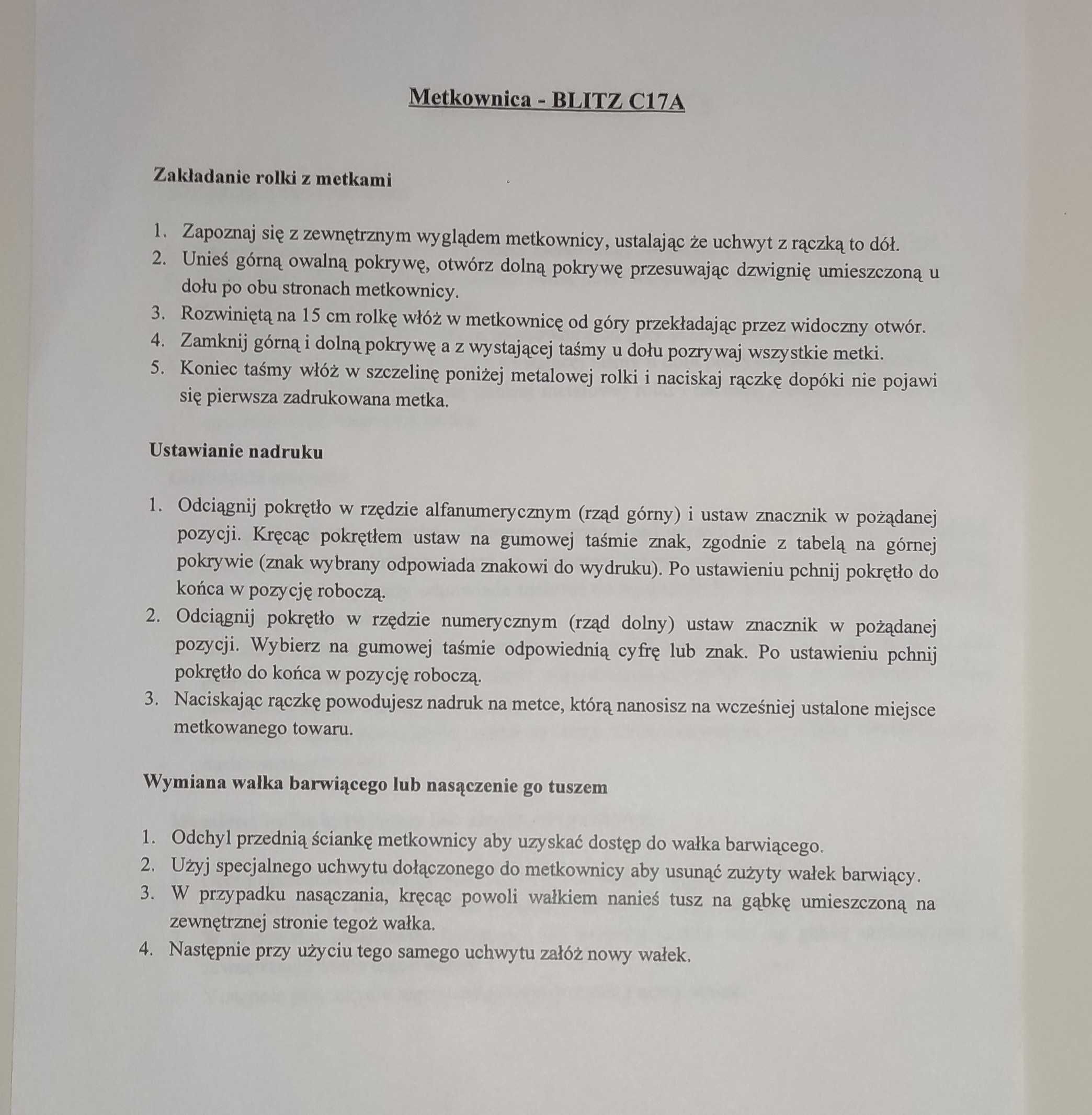 Metkownica dwurzędowa Blitz C17A z nowym wałkiem barwiącym.