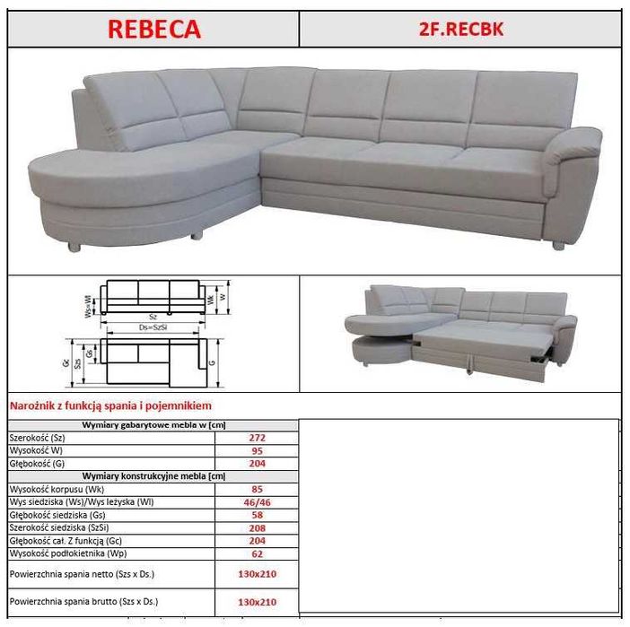 Kanapa narożna z funkcją spania i pojemnikiem na pościel - stan bdb