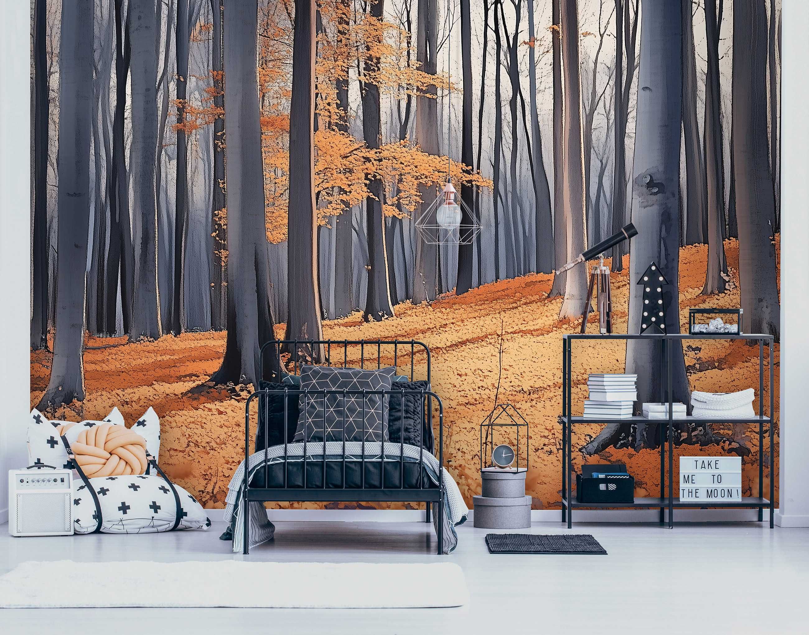 Fototapeta Jesienny Las Brąz Pomarańcz Drzewa Polska Jesień 3D + KLEJ