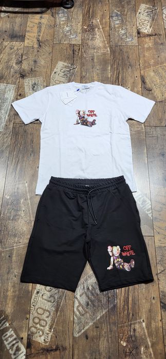 Off white męski komplet koszulka spodenki bawełna premium L