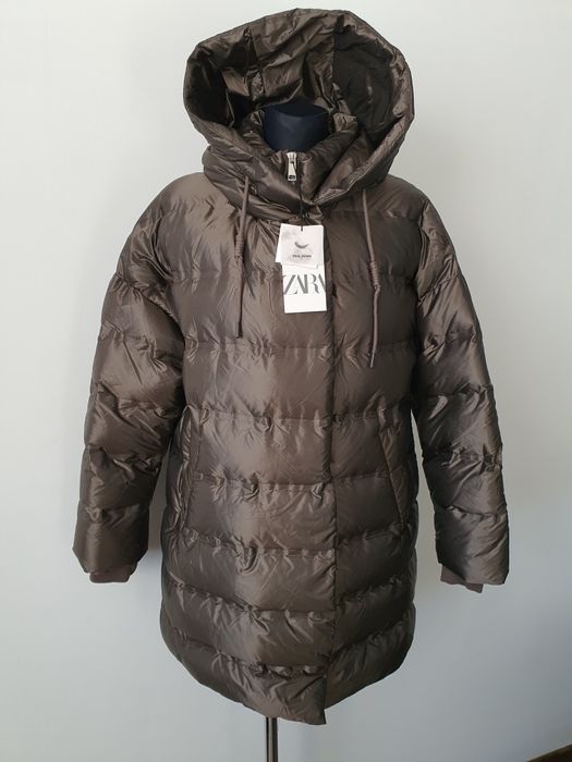 Zara puchowy płaszcz z tkaniny hydrofobowej M