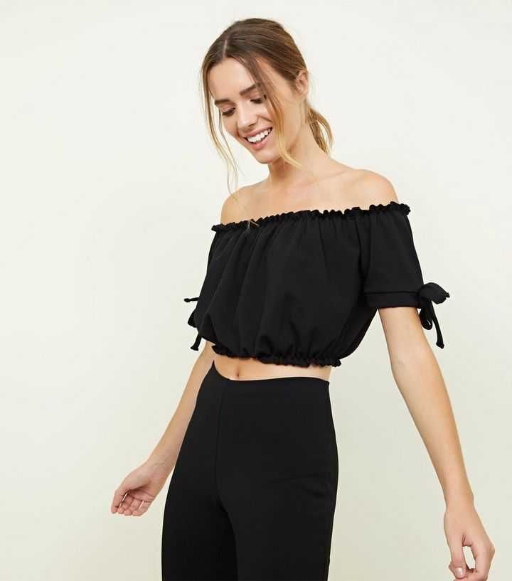 Короткий черный топ на резинке, кроп, Missguided, XL