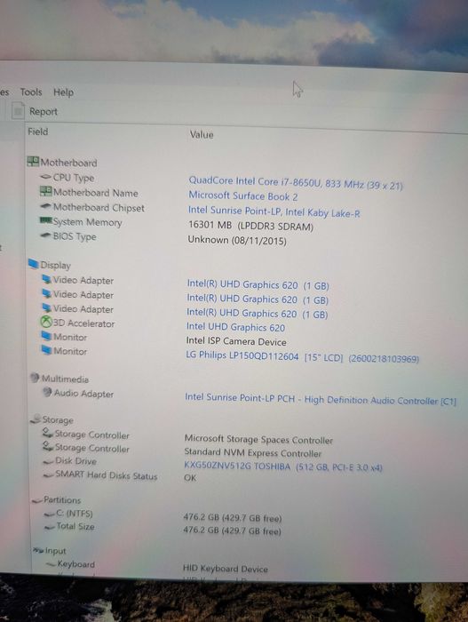 Microsoft Surface Book 2 15/i7-8650u/gtx 1060 6gb/16gb/256-512m2/win