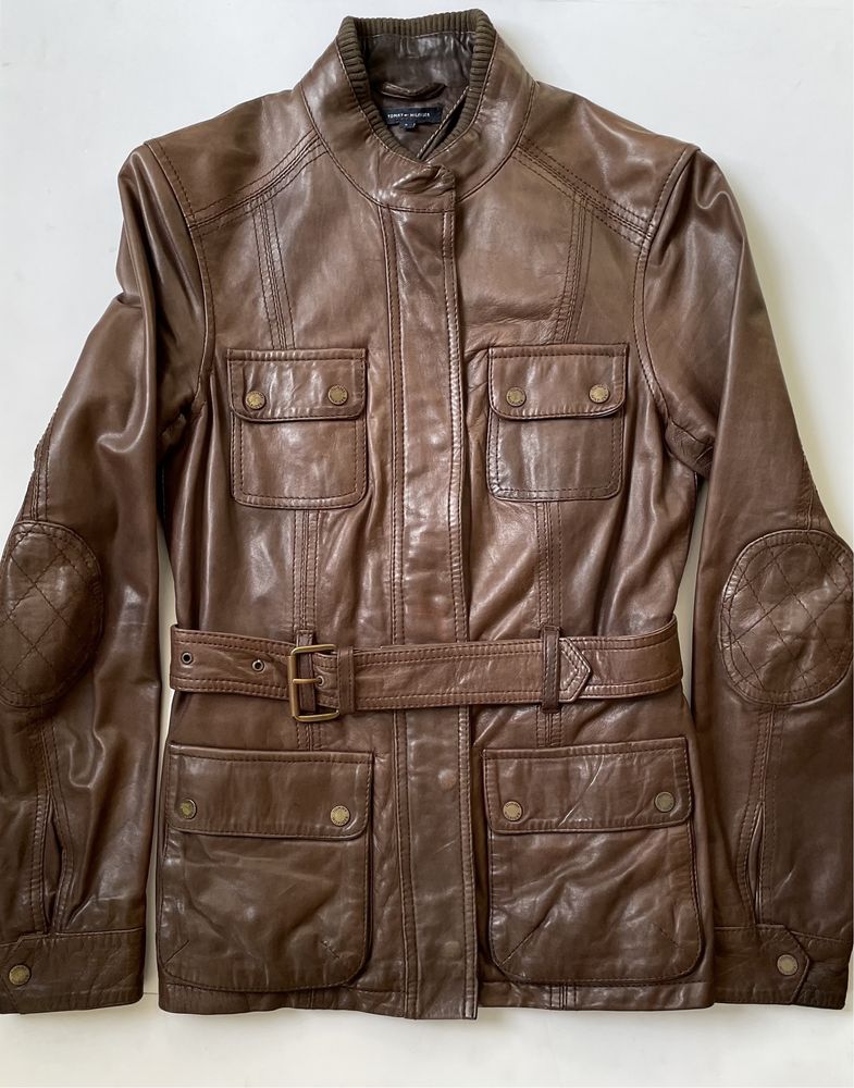 Женская кожаная куртка Tommy Hilfiger, демисезонная кожаная куртка