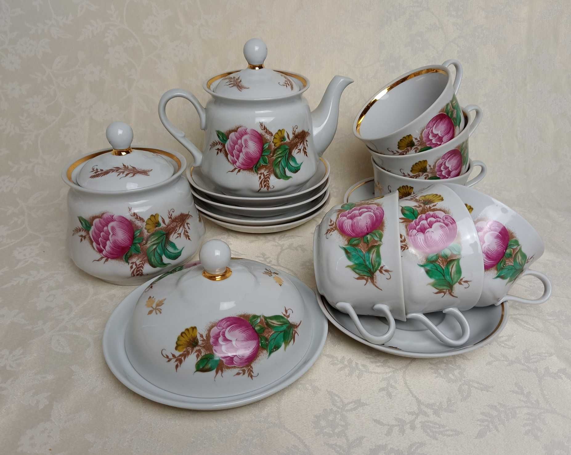 NOWY Porcelanowy SERWIS do herbaty na 6 osób Porcelana ZSRR.Sumy#517